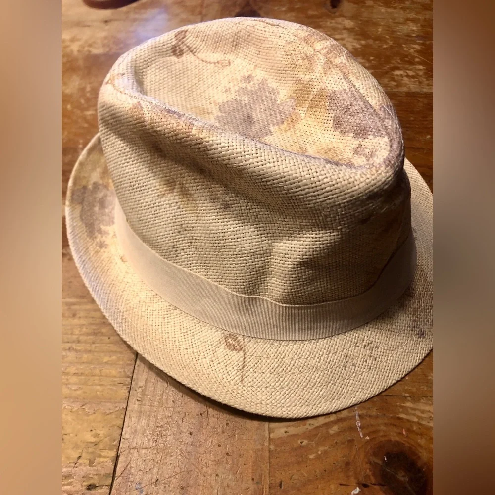 Mix It Women's Straw Fedora Hat in Cream and Light Brown Floral LIKE NEW